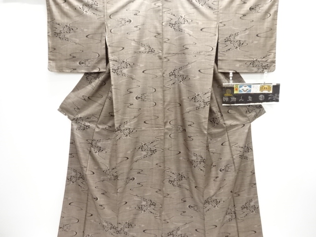 JAPANESE KIMONO / DORO OSHIMA TSUMUGI (9 maruki) / WOVEN STREAM WATER & FLOWER